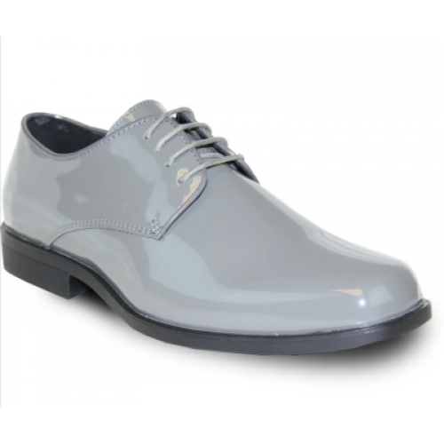 VANGELO Men Dress Shoe TUX-1 Oxford Formal Tuxedo for Prom & Wedding Grey Patent - Wide Width Available